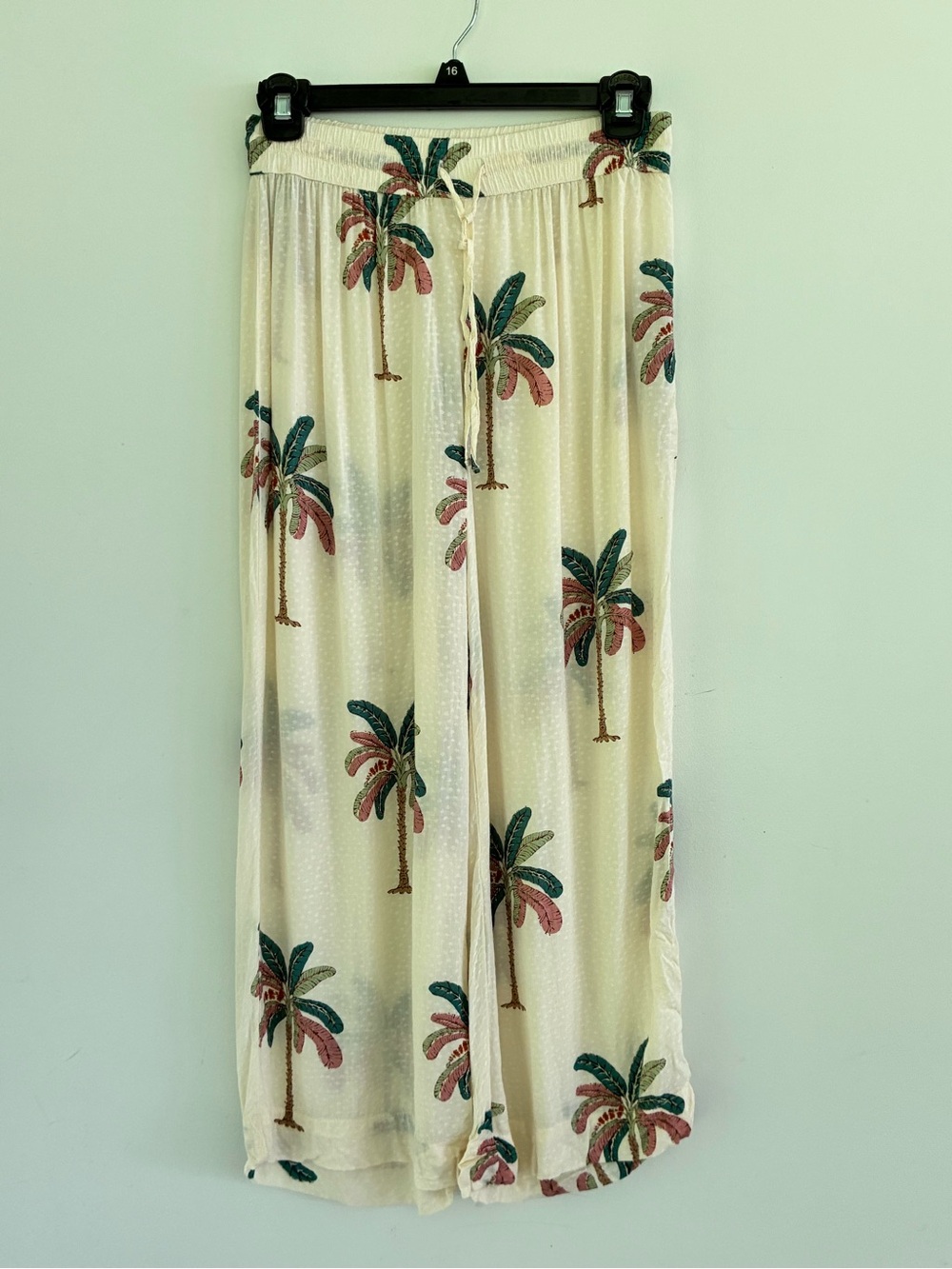 Oysho Cream Palm Tree Wide-Leg Gaucho Lounge Pants Cropped S